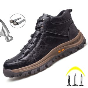 Male Safety Shoes Work Boots Steel Toe Shoes Safety Boots Work Shoes Puncture-Proof Work Sneakers Leather Men Boots Winter Shoes