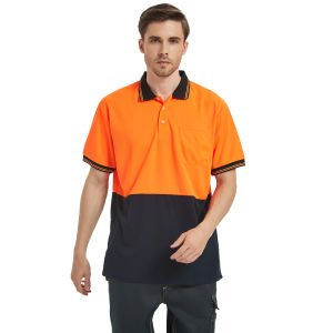 Summer Safety High Visibility Polo Shirt Orange Navy Yellow Navy Short Sleeve Work Shirt with Chest Pocket For Men