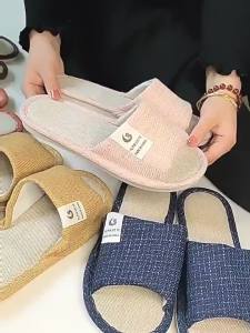 [Free Shipping] WomenS Summer Home Indoor Non-Slip Floor Slippers Suitable For All Seasons MenS Spring And Autumn Home Linen Slippers Cotton And Linen Fabric