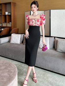 ZYHT EraVogue เดรสผู้หญิง เดรสสีชมพู เดรสแขนพอง เดรสตาข่าย เดรสทำงาน เดรสไฮโซ เดรสวินเทจ เดรสออกงาน เดรสปาร์ตี้ ชุดราตรี 50677