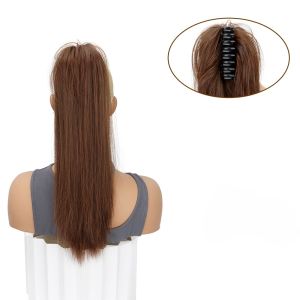 NBANLIKE Nâu Đen Tóc giả đuôi ngựa kiểu thác nước 18inch Kẹp vào Tóc đuôi ngựa Phụ kiện tóc Tự nhiên Đuôi ngựa Thẳng Dài Dành cho trẻ em và phụ nữ