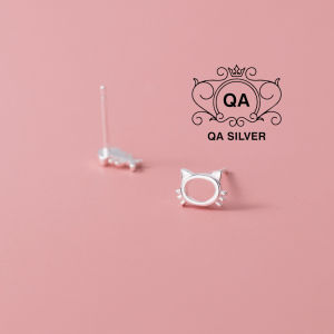 Khuyên tai bạc 925 mèo cá bất đối xứng bông nụ nữ S925 CAT QA SILVER Earrings EA260302