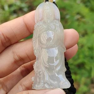 Premium Icy with good translucency Natural Type A Jadeite Pendant Necklace crafted as Guan Gong with certificate weigh 15.41 grams 59.3 * 26 * 6.3 mm (pendant31)