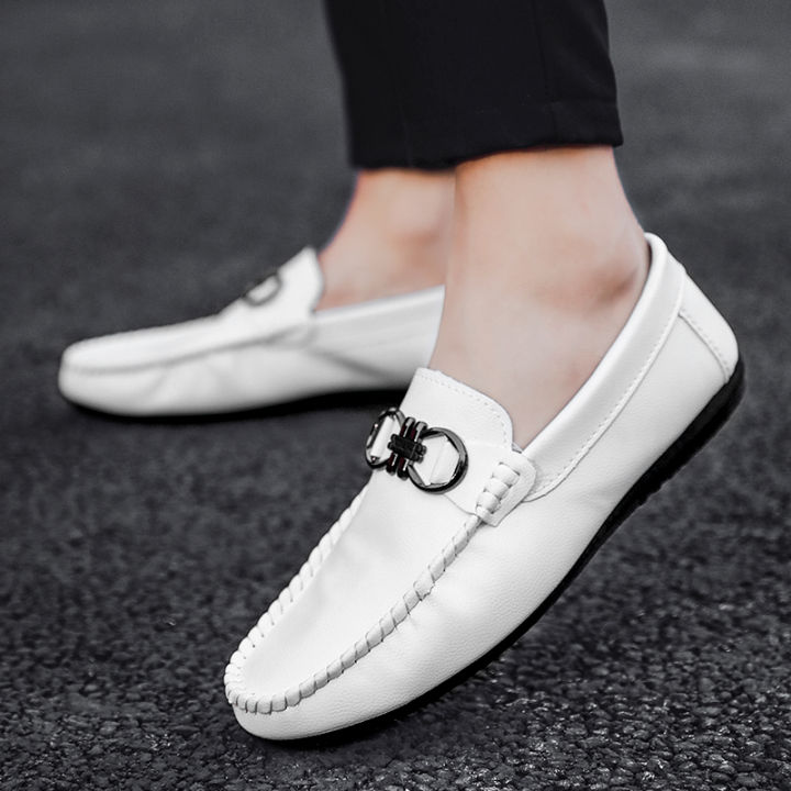 2022 New Men's Loafers Casual Fashion Versatile White Black Flat Business  Dress Shoes Simple Lightweight Driving Shoes Durable and Comfortable
