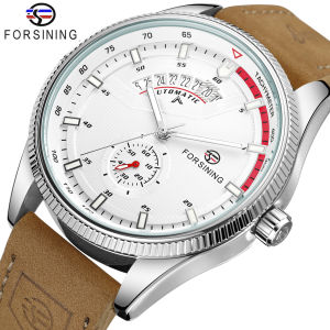 Original Forsining Mechanical Watch Mens Military Sports Automatic Watch High Quality Leather Strap Brown Clock