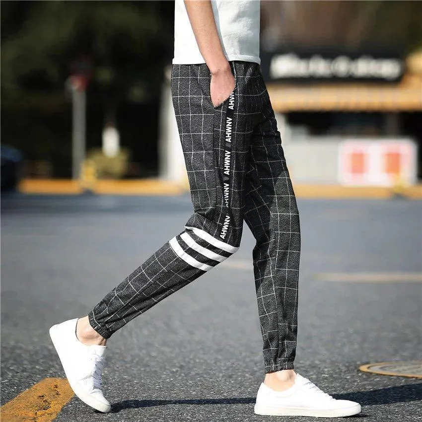 Mens Casual Trend Plaid Slim Fit Straight Business Fashion Trousers Simple  Pants | eBay