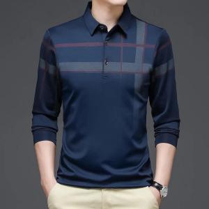 BROWON Spring Autumn Casual T-shirt Men Long Sleeve Turn Down Collor Graphic T Shirts Men Soft Material Slim Fit Men Tops2026