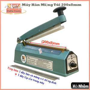 Máy hàn miệng túi PFS-200(8mm) vỏ nhôm- Máy ép túi nilon dập tay PapaTools không kén túi có in date