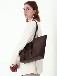 Genuine leather drawstring buckle tote bag European and American vintage large-capacity womens bag with double shoulder straps