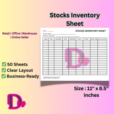 Stock Inventory Pad for Small Business use for Office Warehouse and Retail Monitoring 50 Sheets