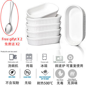 DAFIFY 4pcs Porcelain Ramekins Bowls for Baking Creme Bruleen Souffle Dessert Snacks Quiche Custard Pudding Dish Ceramic Bakeware Dishes