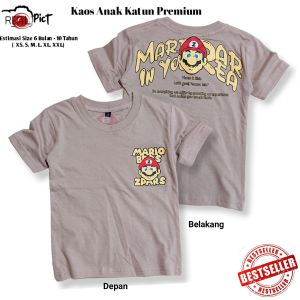 Baju Kaos Mario Bros Lengan Panjang Anak Laki-laki Perempuan Katun Premium 1-10 Tahun