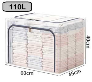 Clear Foldable Storage Box – Large Transparent Clothes Organizer Kotak Simpan Baju Waterproof with Steel Frame & Stackable Design