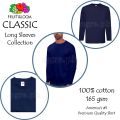 Fruit of the Loom Navy Blue Classic Comfort Style Long Sleeves Tee 165gsm 100% Cotton. 