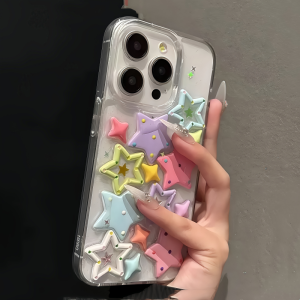 Fashion Dopamine Star Shining Colorful Stars Shell Case For iPhone 16 15 12 13 14 Pro Max Plus 3D Epoxy Rubber Acrylic Cover