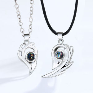 2PCS/set Couple Necklaces 100 Languages I Love You Heart Magnetic Pendant Necklace Jewelry Gift