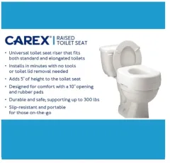 Carex Toilet Seat Riser - Adds 5 Inch of Height to Toilet - Raised Toilet  Seat With 300 Pound Weight Capacity - Slip-Resistant (White)