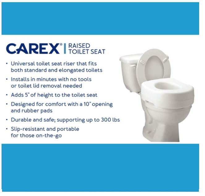 AUTHENTIC Carex Toilet Seat Riser Adds 5 Inch of Height to Toilet For Standard and Elongated