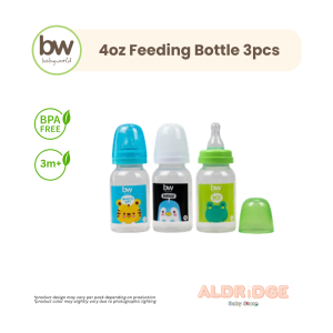 Babyworld 4oz Baby Feeding Bottle Set of 3 BPA Free Anti-Colic Baby Bottles Animal Print