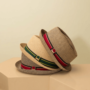 MIRELINA Breathable British Trilby Straw Hat Cuban Travel Cap Vintage Beach Sun Hat Fashion Handwoven Mens Summer Straw Fedora