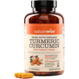 Naturewise Organic Turmeric & Ginger 180 Vegan Capsules Calm Minor Body Aches Stabilize Relaxed Physical State Improve Sleep Quality For s Suffering Nighttime Discomfort