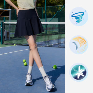 กระโปรงกีฬาสำหรับผู้หญิงอูฐแห้งเร็วกระโปรงมีจีบกับกางเกงขาสั้นด้านใน