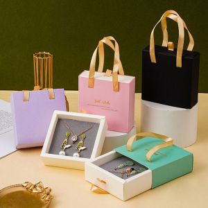 RGFV Cardboard Vintage Simple Jewelry Display Box Dust-proof Gifts Box Ring With Handle Necklace Pendant Jewelry Organizer Storage Box Gift Packaging Drawer Jewelry Box Earrings Case