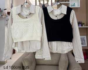 KEMEJA KATUN GARIS PLUS ROMPI BUS