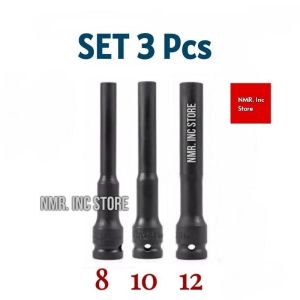 Paket Set Mata Kunci Shock Extra Panjang Impact 8 10 12 14 mm Drive 1/2" Pas Sok Socket