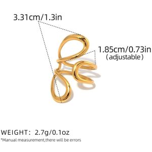 OKKFINE Vintage Geometric Rings Gold Plated Stainless Steel Hollow Rings Aesthetic Minimalist Line Rings