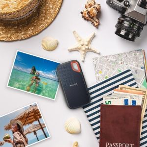 SanDisk Extreme Portable SSD E61 Available in 1TB—10TB capacities this Type‑C external drive uses NVMe performance and USB 3.2 Gen 2 technology delivering read speeds up to 1050MB/s