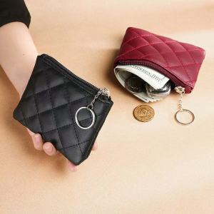 Mini PU Leather Diamond Coin Purse Mini Zipper Short Wallet Coin Card Storage Bag Card Holder Wallet
