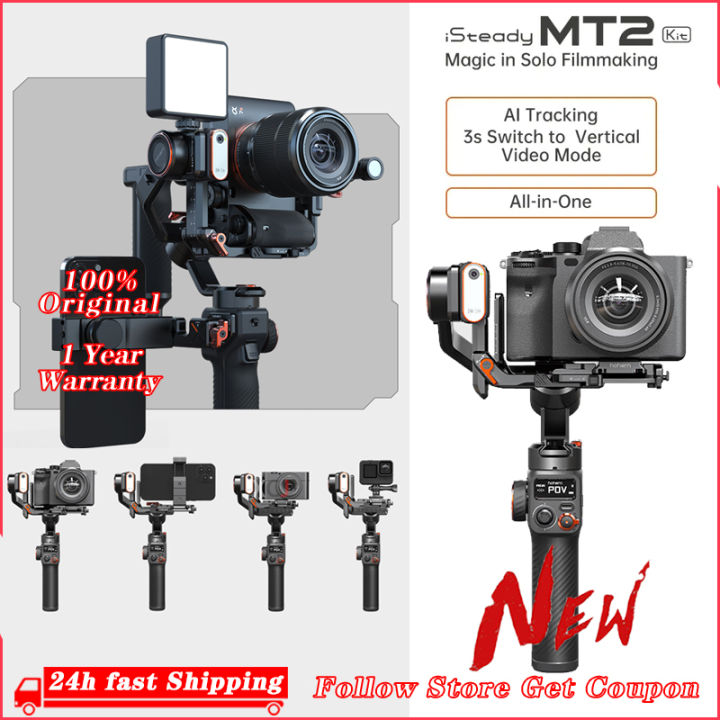 Hohem ISteady MT2 Kit – Stabilizzatore 3 Assi Per Mirrorless, Smartphone E Action Cam, AI Tracker E Luce RGB, 1.2kg Di Carico - 6