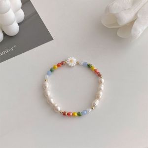THANKSKY Phong cách Hàn Quốc Vòng cổ hạt gạo Hạt Thiết kế dân tộc Dây chuyền xương đòn Ngọc Trai Hoa Hoài cổ Phụ kiện trang sức Vòng Tay Hoa Cúc Cô Gái