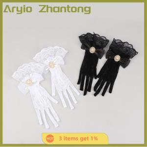 Aryio Girl Lolita Mesh Bow Flower Lace Gloves Black White Lace Gloves lolita Lace Sleeves Cosplay Jewelry