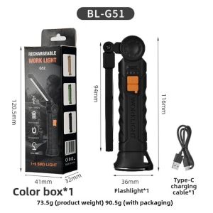 NOBLELYN Rechargeable Flashlight LED with   Hook Work Light Professional Waterproof Handheld Searchlight For Night Work Outdoor Camping