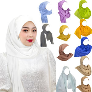 Multicolor Solid Color Muslim Hijab Chiffon Tudung Hijab Pearl Zipper Chiffon Ladies Scarf Middle East Long Scarf