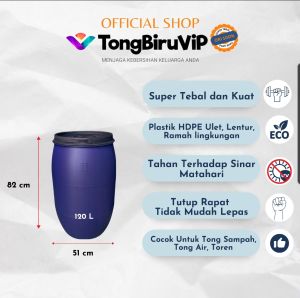 120L Tong Sampah Plastik Tebal & Kuat dengan Tutup – Tempat Sampah Rumah / Kantor Biru