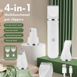 POPULAR X ไร้สาย ปัตตาเลี่ยนสุนัขไฟฟ้า 4-ใน-1 เสียงรบกวนต่ำ ปัตตาเลี่ยนตัดผมไฟฟ้าสำหรับสัตว์เลี้ยง หลายฟังก์ชัน ชาร์จผ่าน USB ได้ ที่ตัดขนสัตว์เลี้ยง สำหรับสุนัขและแมว