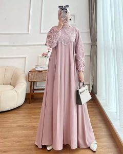 WARDAH Dress wanita Simpel Elegan Resleting depan Gamis Pesta Kondangan Brukat Tile Modern Tebaru 2025 muslim nyaman Mewah Dewasa Lebaran Remaja Syari Maxi Simple Panjang Airflow Brokat