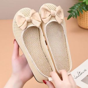 WomenS Fabric Shoes Mesh Shoes Slip-On Shoes Loafers Black Bowknot Soft-Soled Flat Hotel Shoes Work Shoes