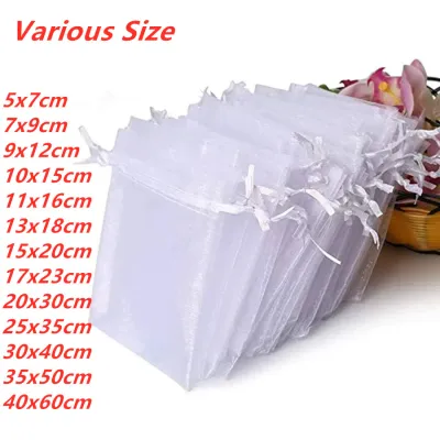 🔥TAROW Wholesale White Drawstring Organza Bags&small Pouches Jewelry Package Bags Christmas Wedding Packaging Gift Bags