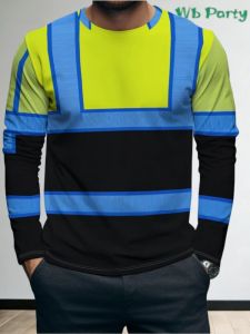 Creative Simulation Safety Reflective Strip 3D Print Breath QuickDry Men Long-Sleeved TShirt Street Casual Parent-Child Clothing
