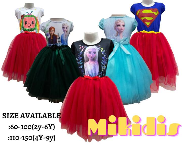 Kids Elegant Classic Princess Frozen Elsa II/CocoMelon/SuperGirl Lace Dress  (Green,Blue,Black,) | Lazada