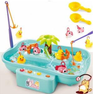 Mainan Kolam Pancing Anak Bisa Di Isi Air Lampu dan Musik Mainan Pancing Putar Arena Memancing Ikan Anak FU1116