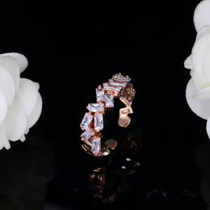 SEQUITO High Quality Women Finger Jewelry Silver Rose Gold Plated Inlay Baguette Cut AAA Cubic Zircon Romantic Adjustable Open Cuff Ring for Banquet Party SR099