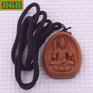 Mặt dây chuyền Phật Bất động minh vương gỗ đào 3.2 x 5 cm kèm vòng cổ dây dù Phật bản mệnh