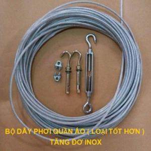 Dây phơi quần áo loại TỐT dài từ 3m-17m kèm Tăng Đơ INOX nở móc khóa cáp
