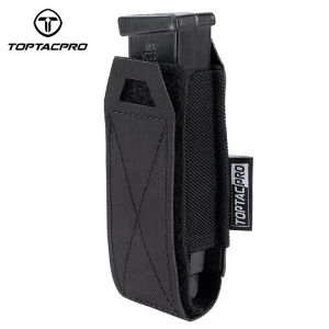 TOPTACPRO Tactical Mag Pouch Laser Cut 9mm SMG Single Mag Pouch LSR Mag Carrier Waist Pack Belt Bag Nylon Quick Release Mag Holder Expandable MOLLE Hook & Loop Hiking Mag Pouch