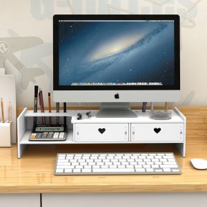 Desktop Monitor Computer Plastic Rack Stand With Drawer 桌面电脑支架台式显示器护颈增高架办公抽屉式键盘收纳电脑增高架